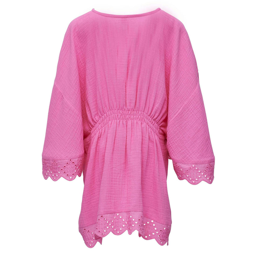 Eyelet Scaloped Trim Waist Tie Beach Cover Up