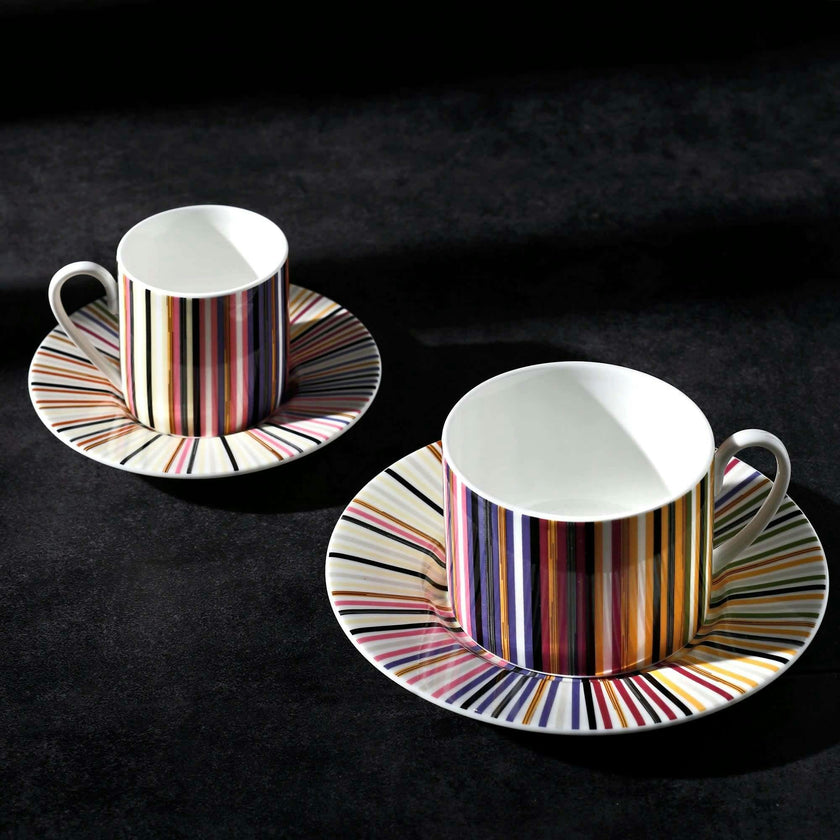 Tea Cup & Saucer Stripes Set of 2 In Luxury Box Jenkins 156 Diam. 3.3"