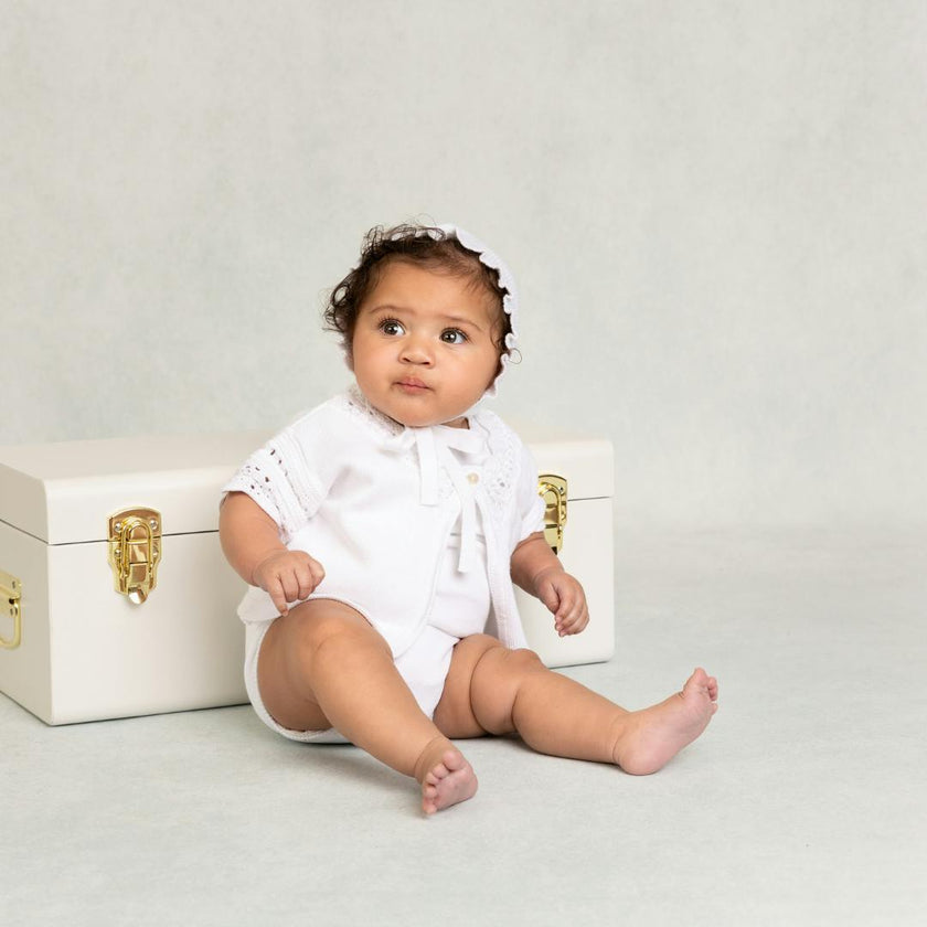 White Crochet Cardigan & Romper Set White
