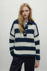 Ellie Woman Polo Black Iris Stripe
