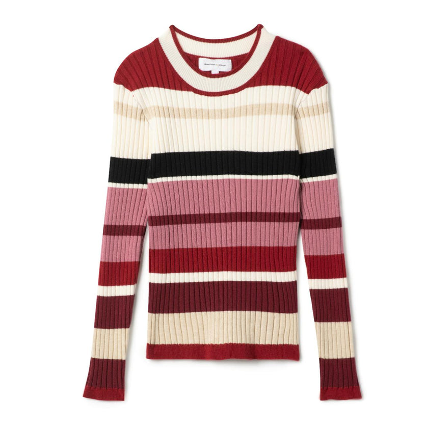 Knit Rib Stripped Top Denim/Almond