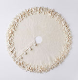 Handmade Felted Wool Overlapping Flowers Border Cream Christmas Tree Skirt 26"/48"/64"/72"