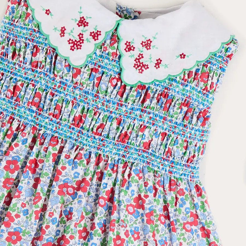 Emilia Floral Embroidered Collar Sleeveless Dress in Red (12mths- 10yrs)