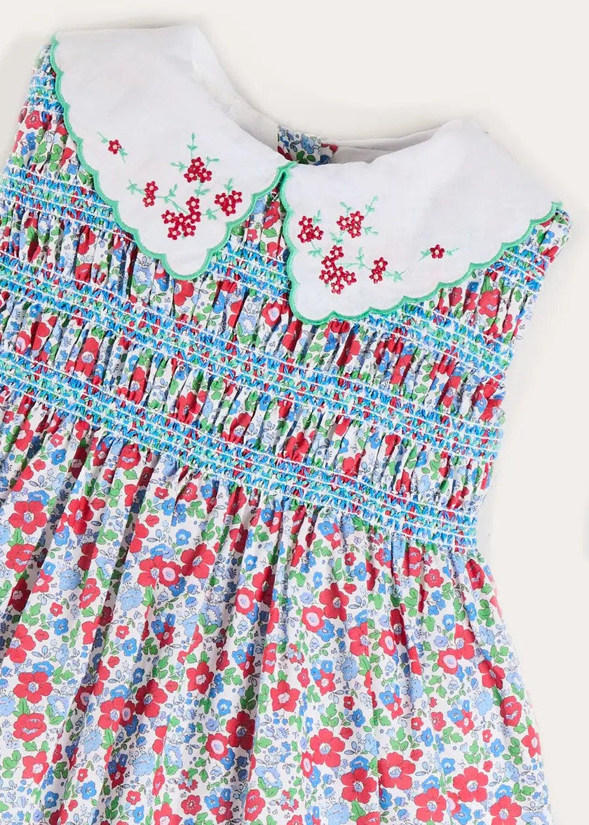 Emilia Floral Embroidered Collar Sleeveless Dress in Red (12mths- 10yrs)