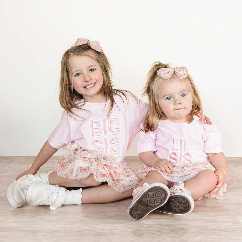Lil Sis Embroidered Patch Short Sleeve Romper - Ballet