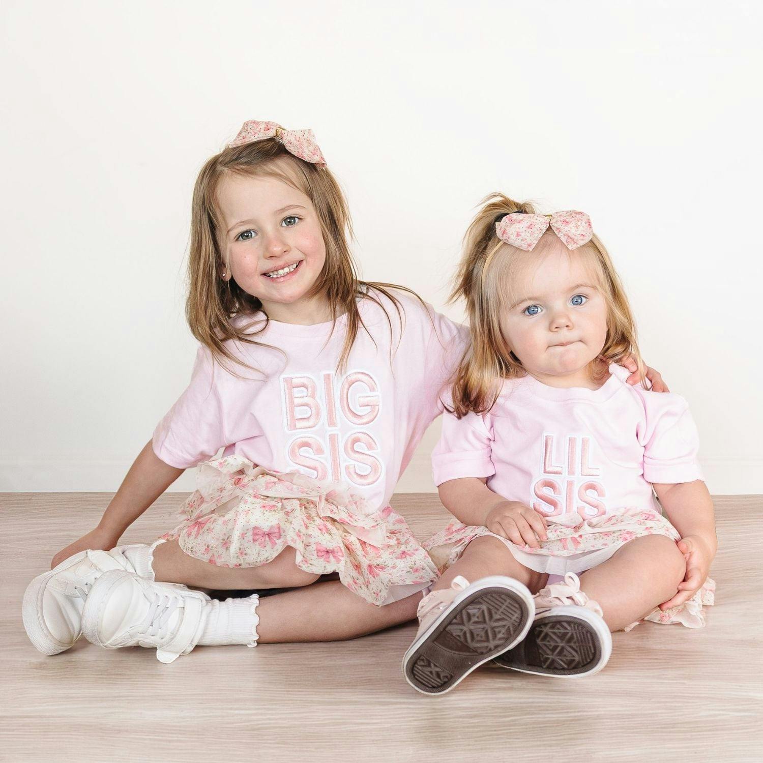Lil Sis Embroidered Patch Short Sleeve Romper - Ballet