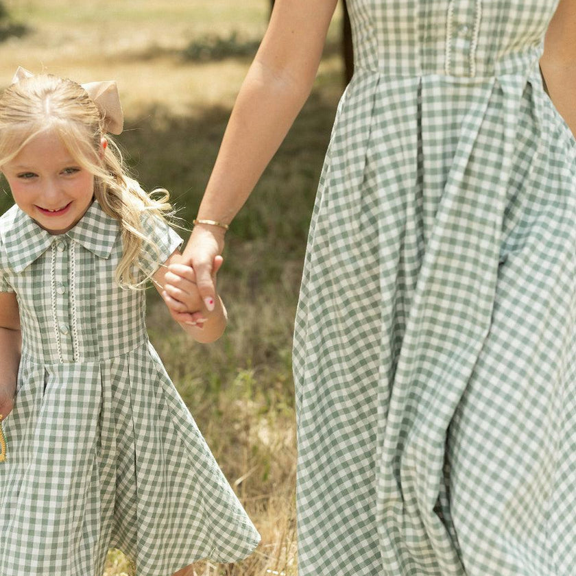 Mini Amber Dress in Sage Gingham