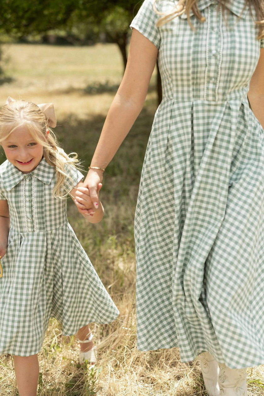 Mini Amber Dress in Sage Gingham