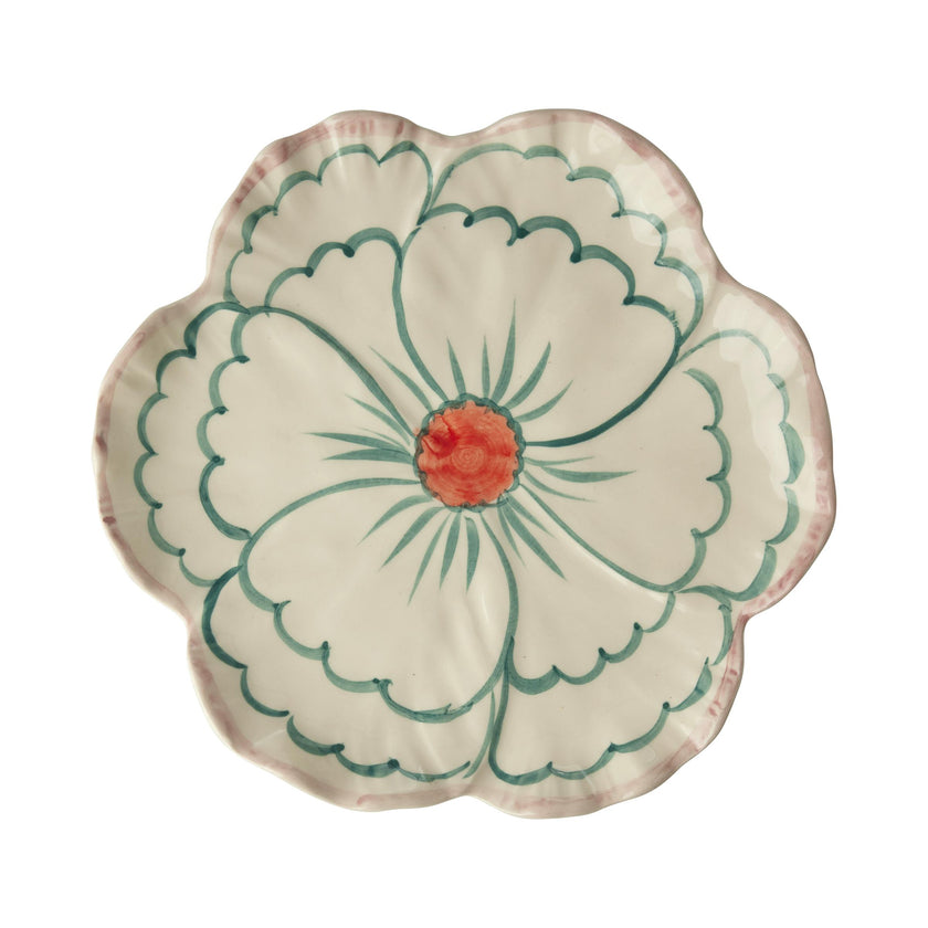 Ceramic Flower Shaped Side Plate with Pink Border