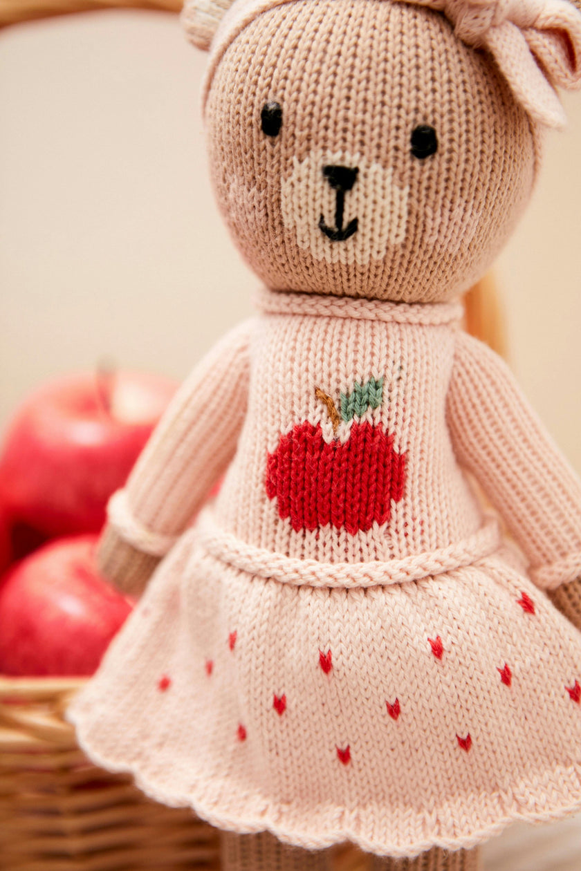 Emma the bear with apple 11"- Pink