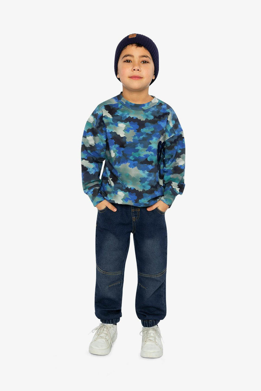 Fleece Sweatshirt Blue and Grey Camouflage