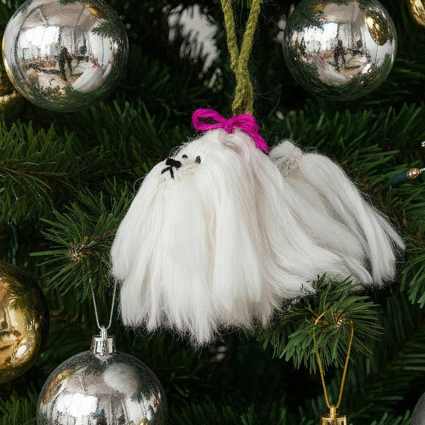 Maltese Hand Knit Christmas Ornament