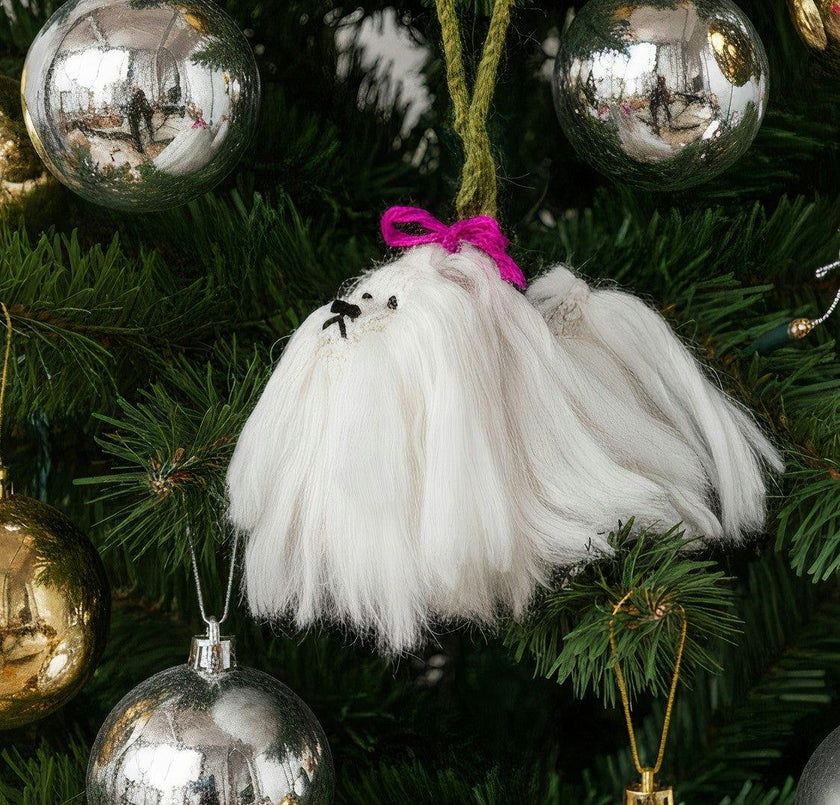 Maltese Dog Hand Knit Christmas Ornament