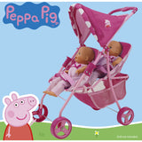 Peppa Doll Twin Stroller - Pink & White Dots