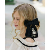 Embroidered Velvet Pearl Hair Bow
