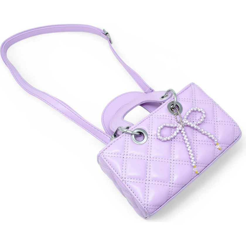 Quilted Rectangle Bow Charm Handbag