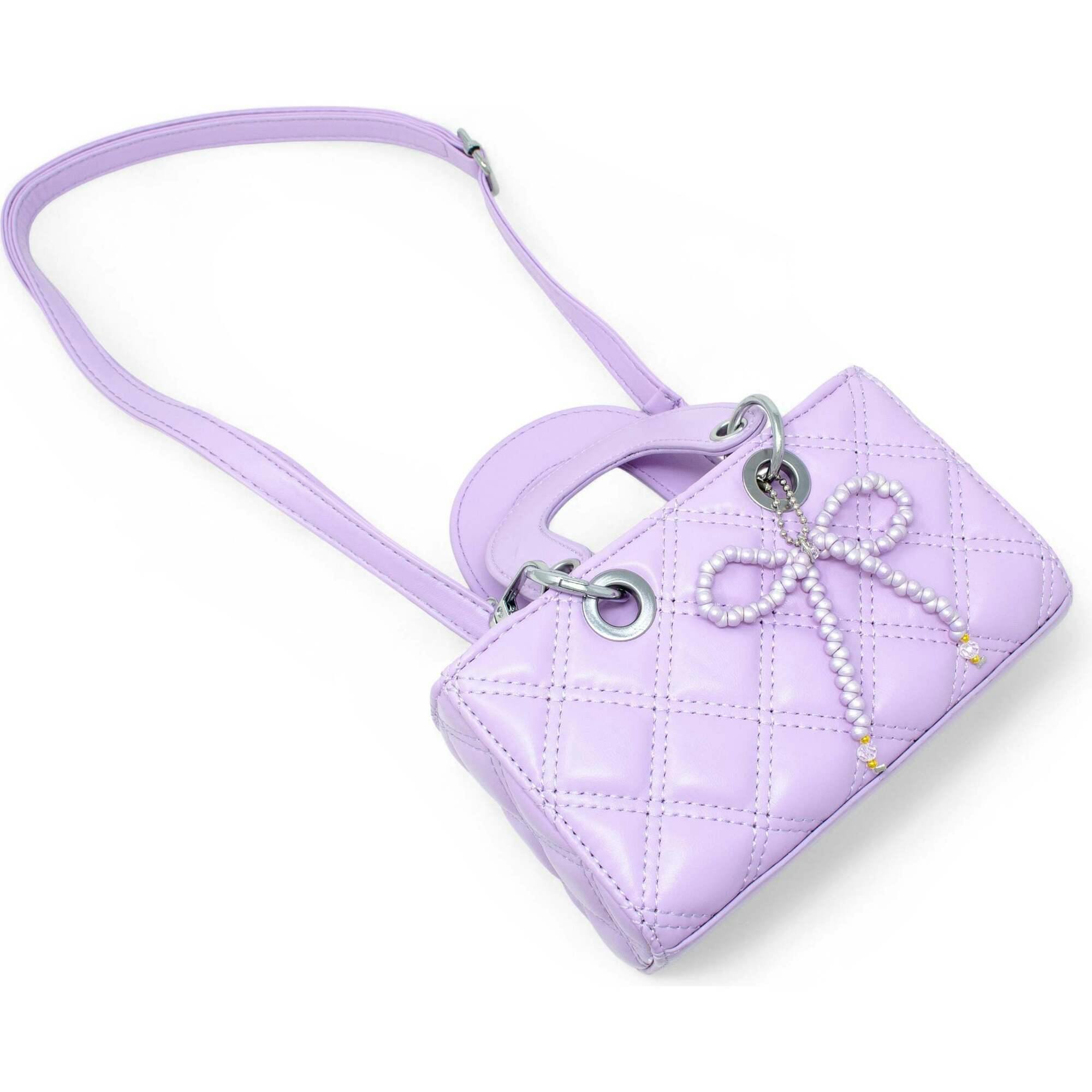 Quilted Rectangle Bow Charm Handbag
