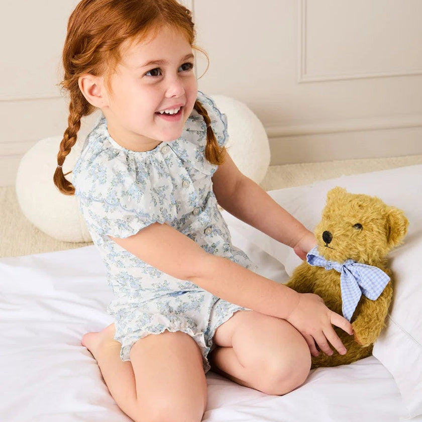 Esme Floral Swiss Voile Scallop Collar Pyjamas in Blue (18mths- 10yrs)