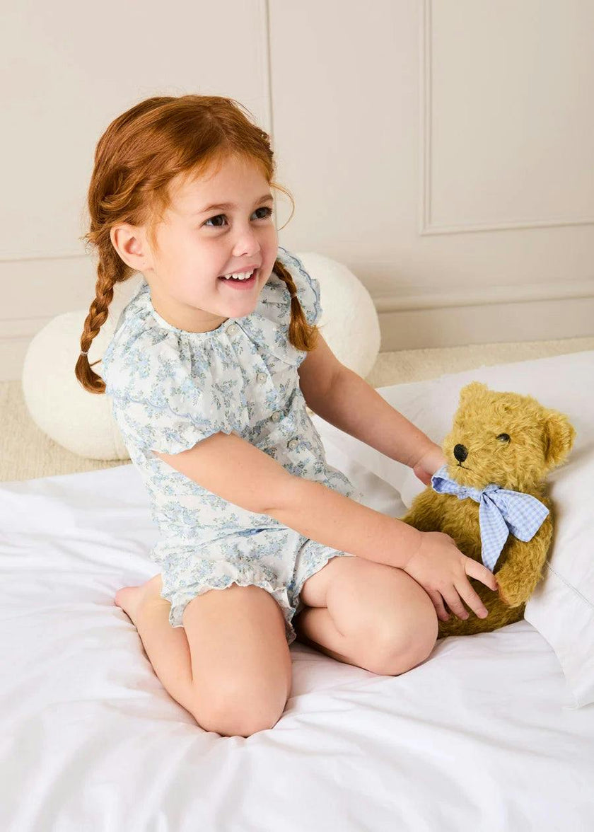 Esme Floral Swiss Voile Scallop Collar Pyjamas in Blue (18mths- 10yrs)