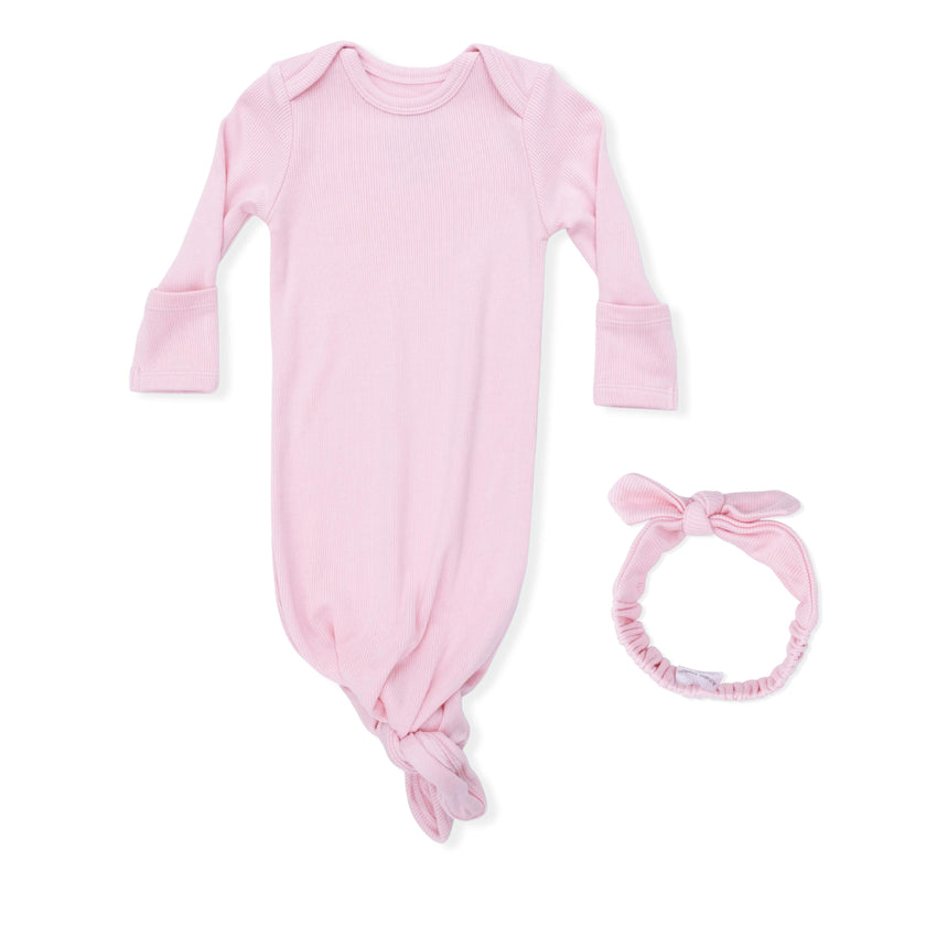 Solid Romance Rose Rib - Knotted Gown and Headband