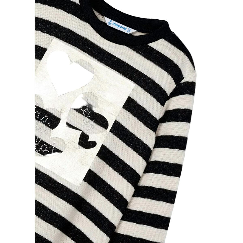 Girl Striped Metallic Stitch Sweater