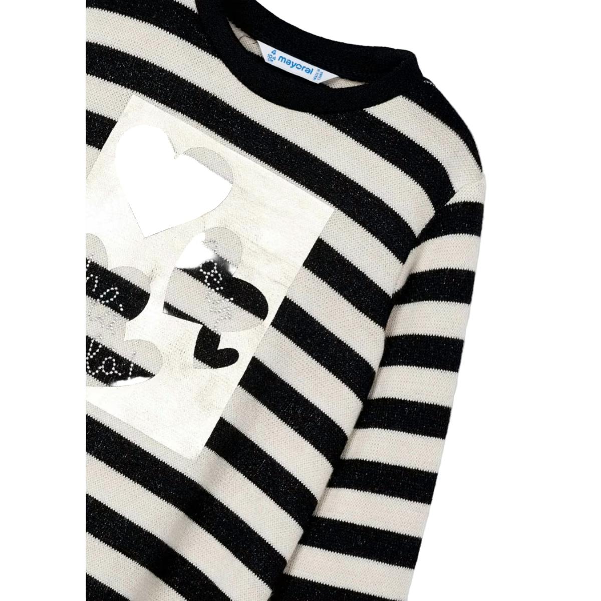 Girl Striped Metallic Stitch Sweater