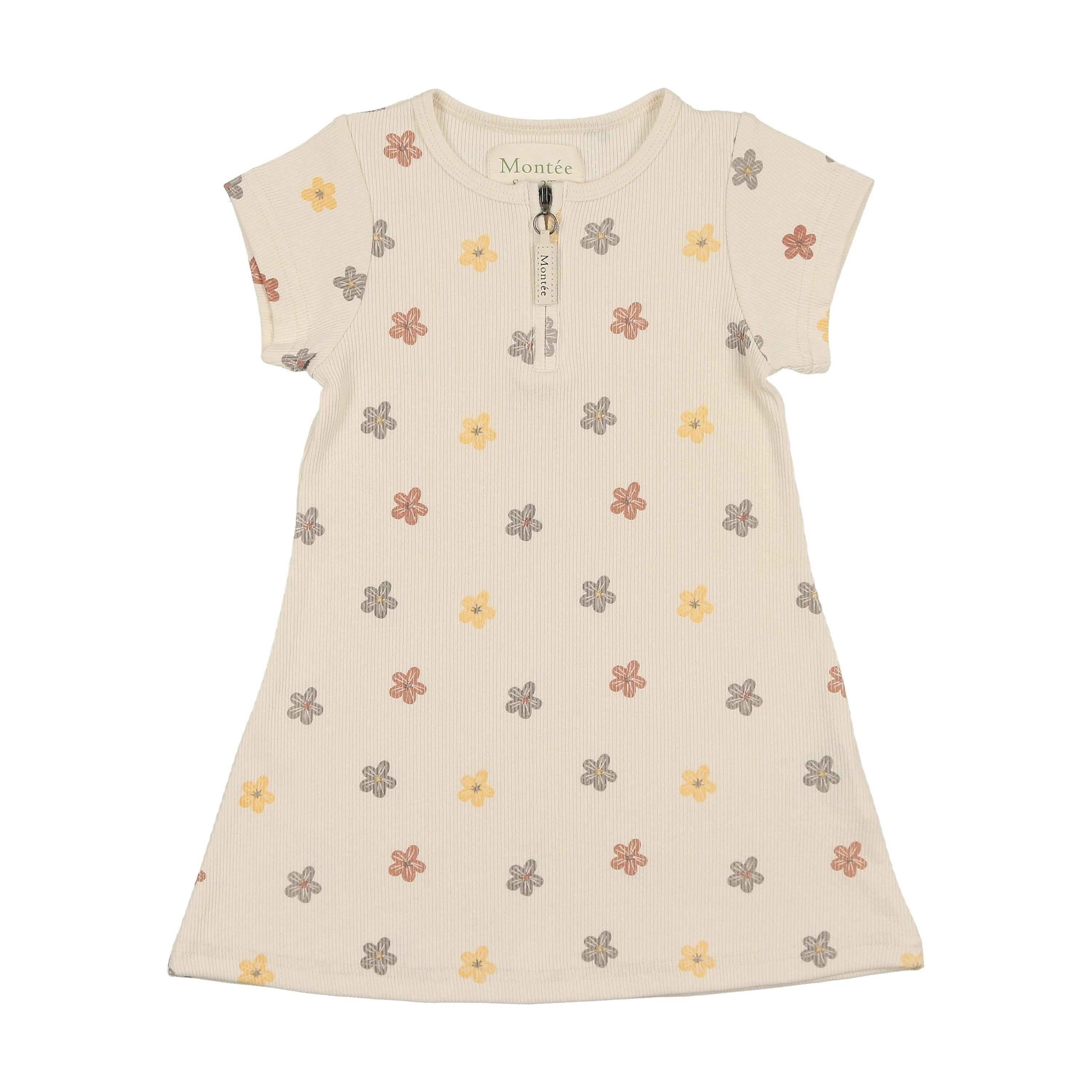 Floral Ribbed Short Sleeve Dress