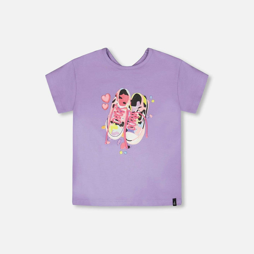 Organic Cotton Jersey T-Shirt Mauve With Sneakers