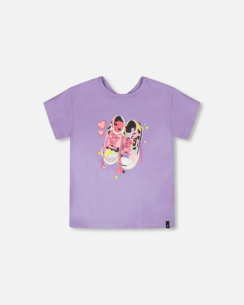 Organic Cotton Jersey T-Shirt Mauve With Sneakers