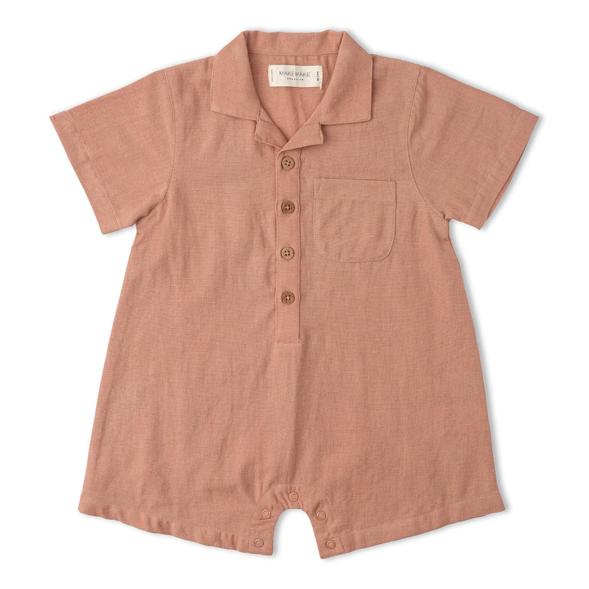 Organic Collared Romper - Clay