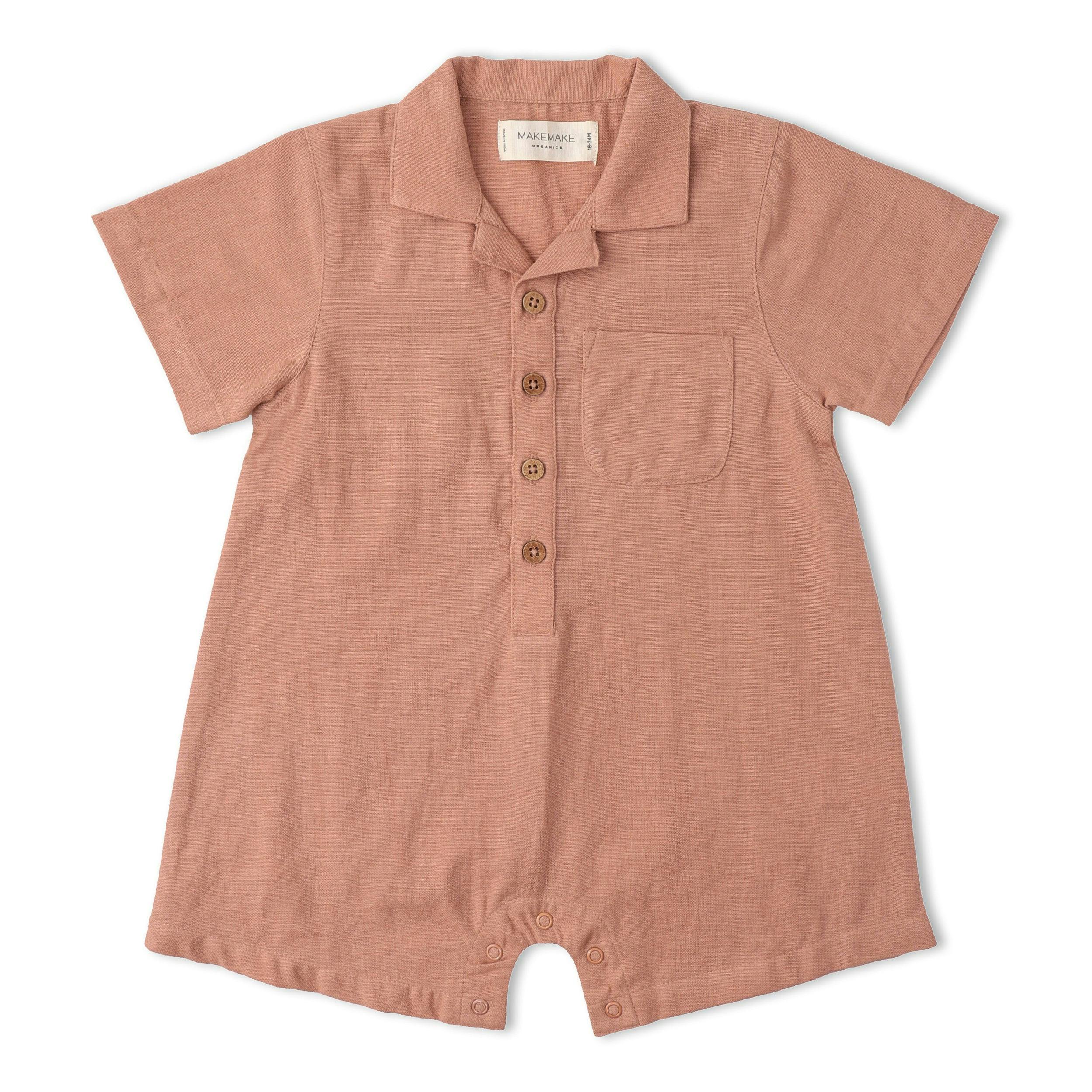 Organic Collared Romper - Clay