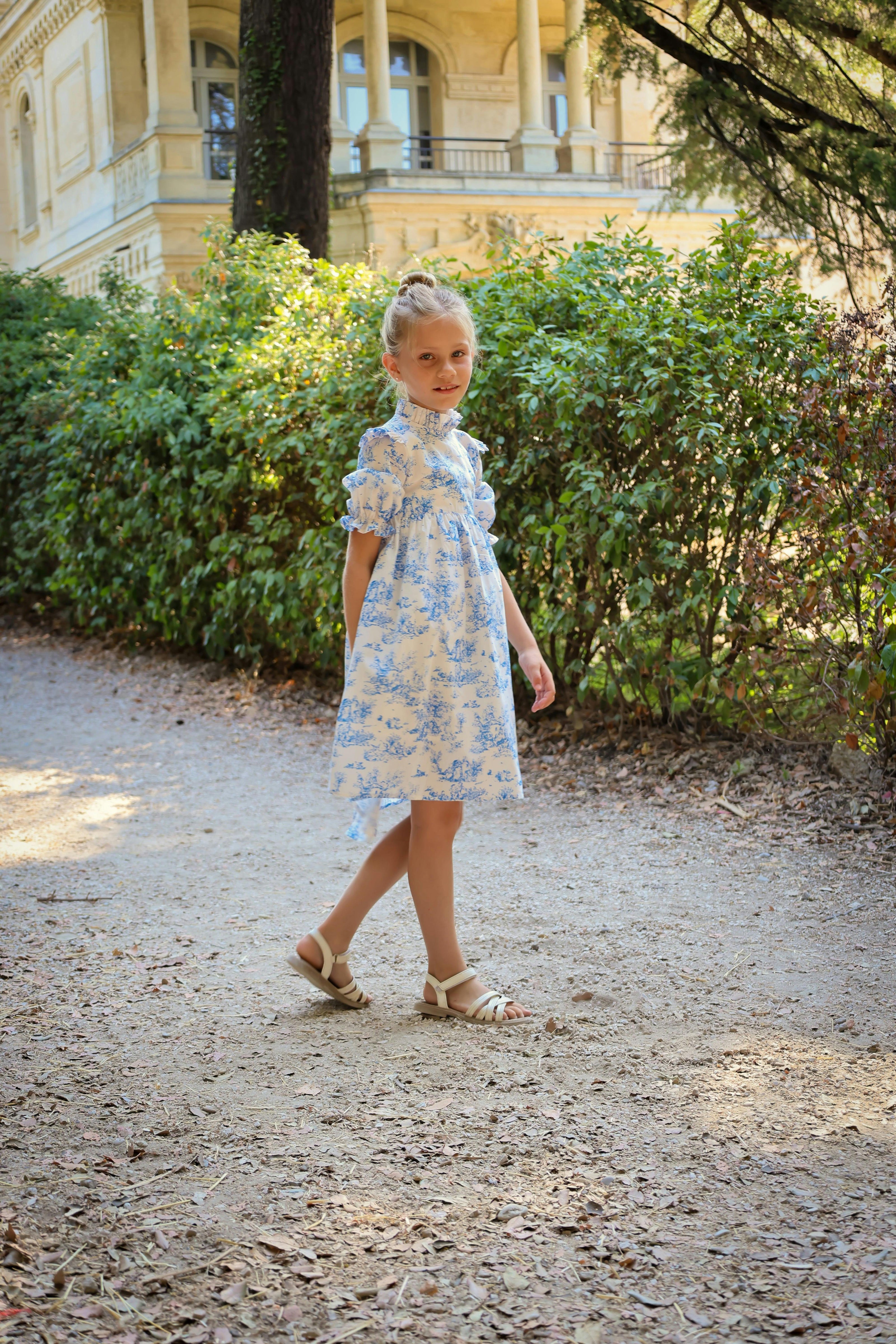 Aoki Blue Toile Dress | Short Sleeve