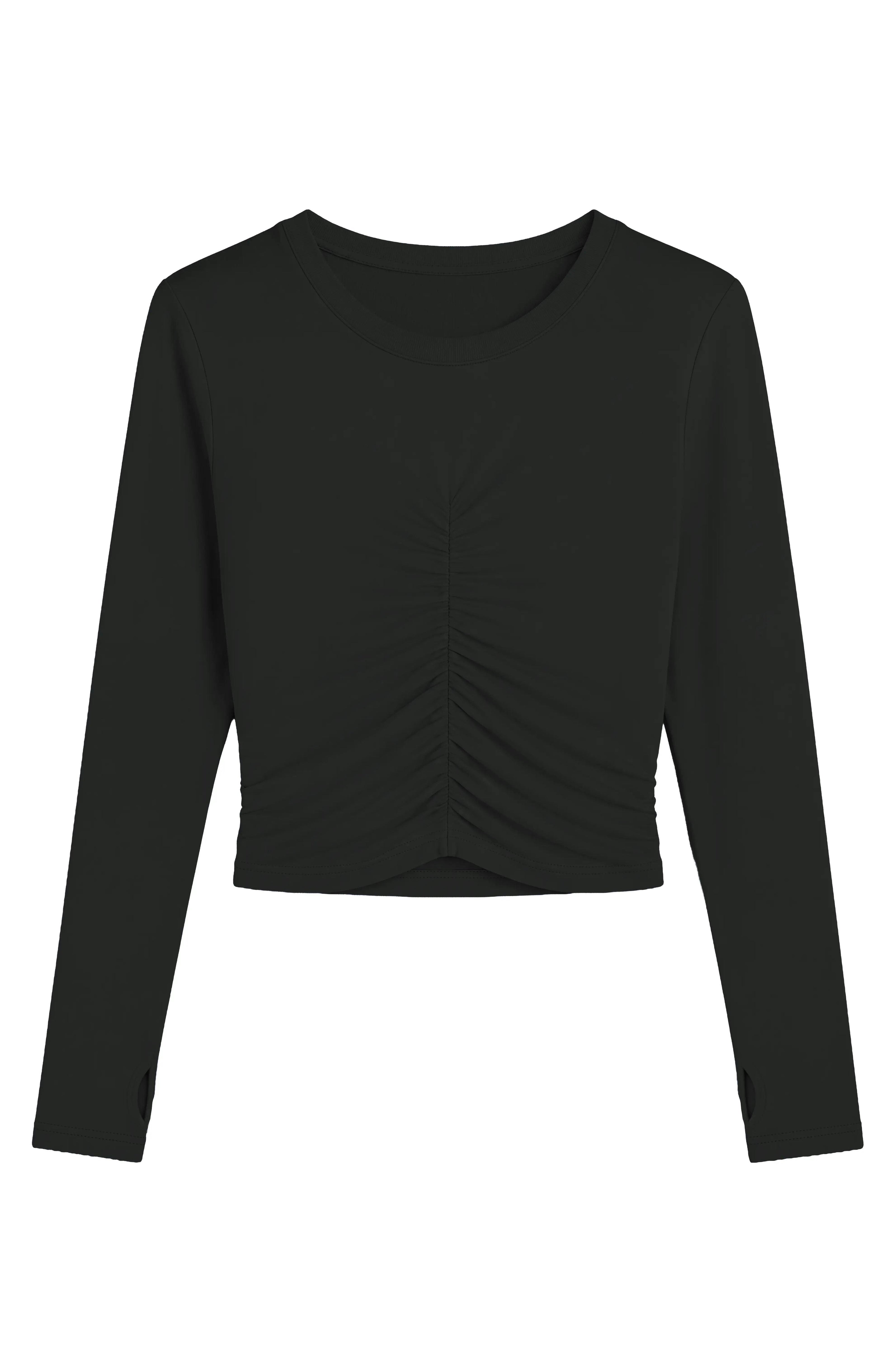 Pixie -  Ruched Long Sleeve Top - Black