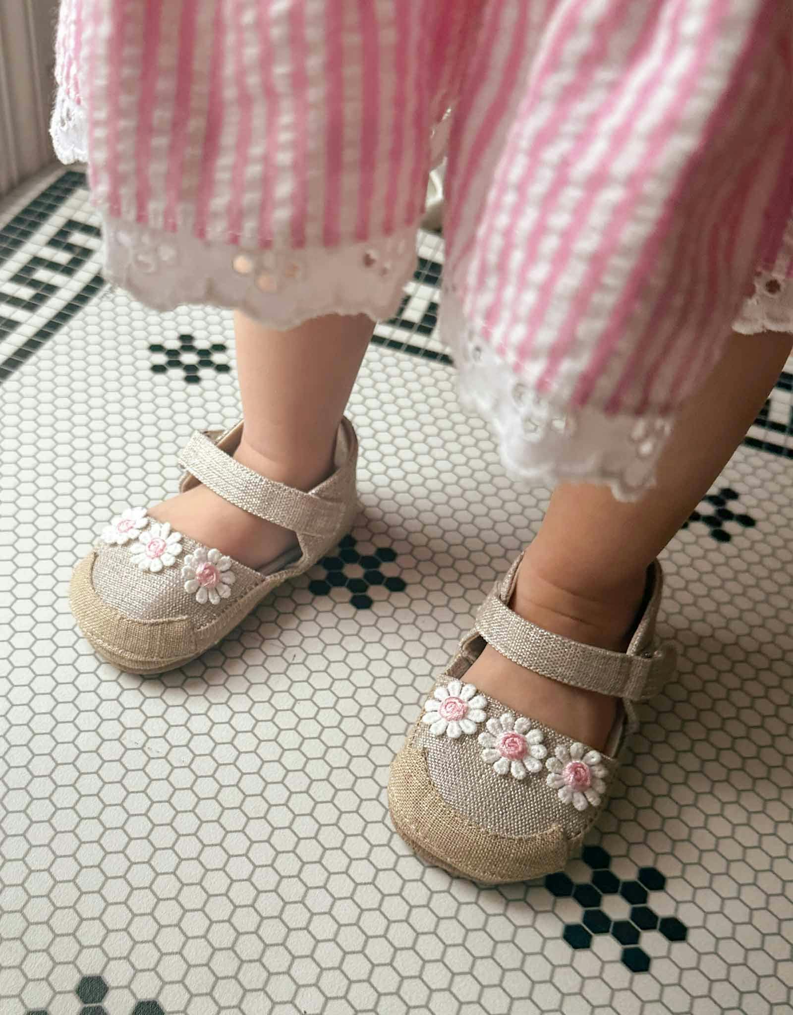 Daisies Tan Lurex Linen Espadrille First Kick