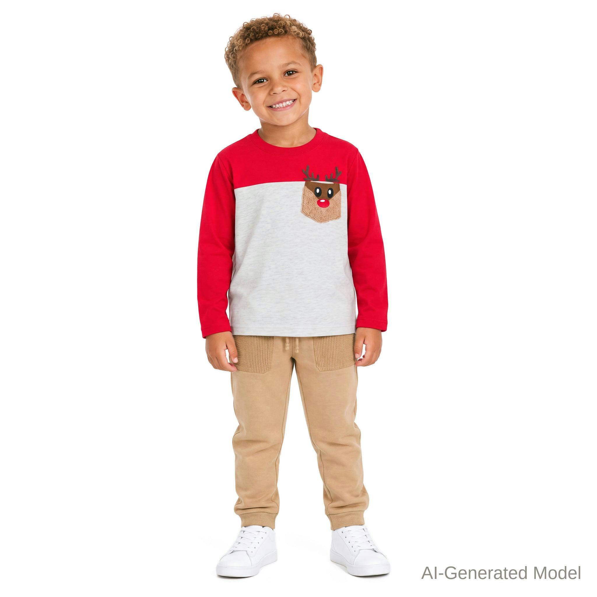 Boys Playful Pocket Tee | Fuzzy Reindeer