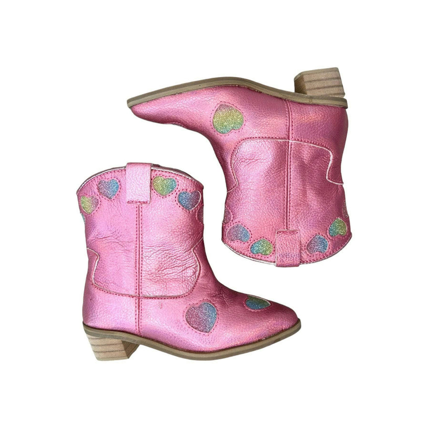 Pink Iridescent Heart Cowgirl Boots
