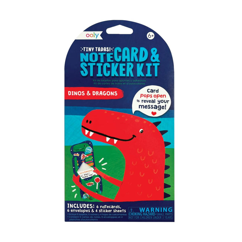 Tiny Tadas! Note Cards and Sticker Set - Dinos & Dragons - 6 Cards Envelopes