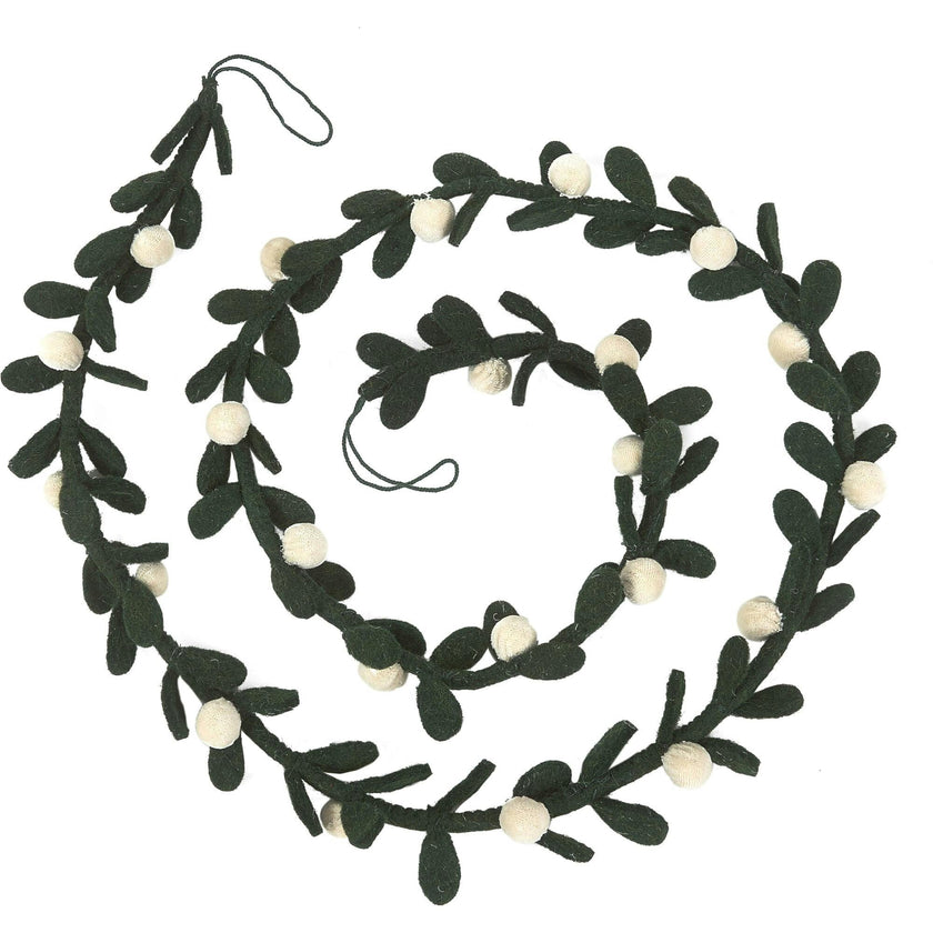 Handmade Christmas Garland and Bunting - Cream Velvet Balls and Felt Mistletoe - 6'