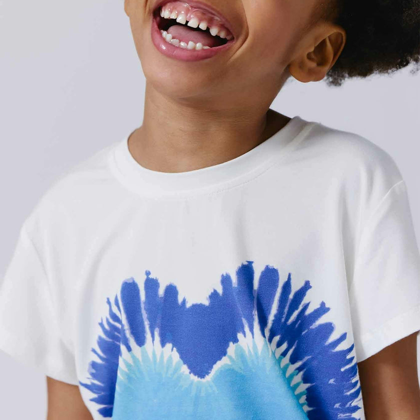 Girls Baby Tee with Blue Tie Dye Heart