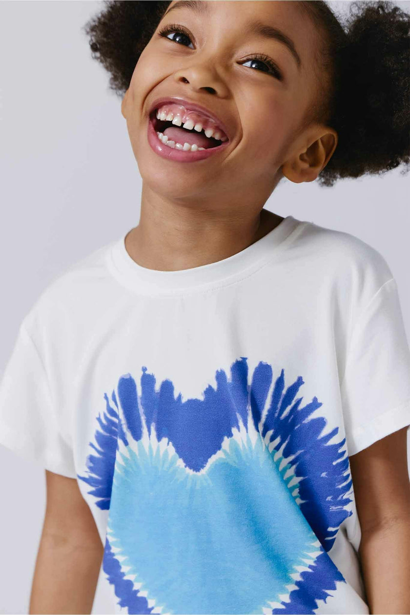 Girls Baby Tee with Blue Tie Dye Heart