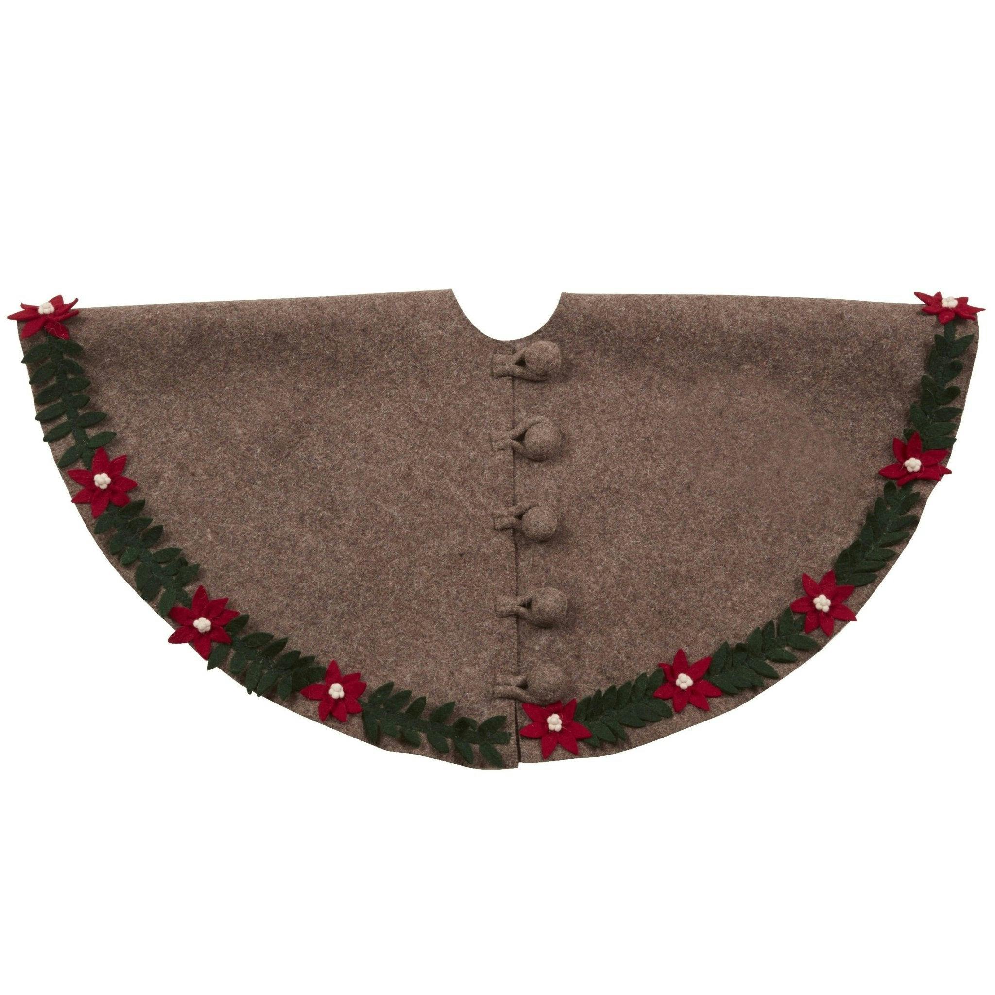 Handmade Felt Poinsettia Border Gray Christmas Tree Skirt 60