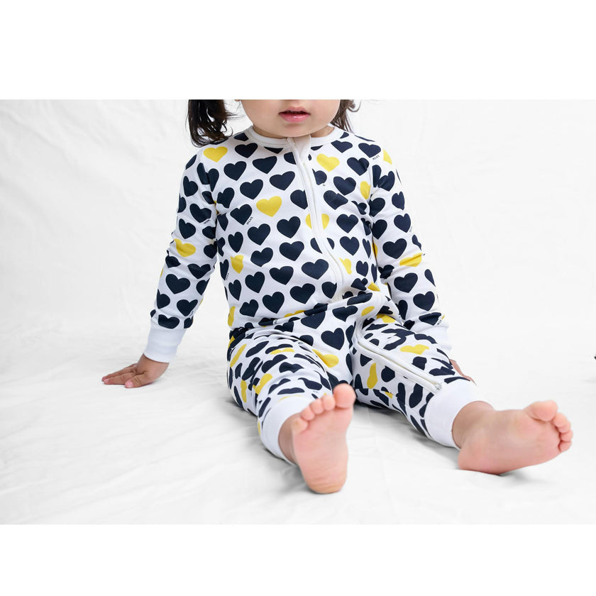 Black & Yellow Hearts Zip-up Baby Bodysuit