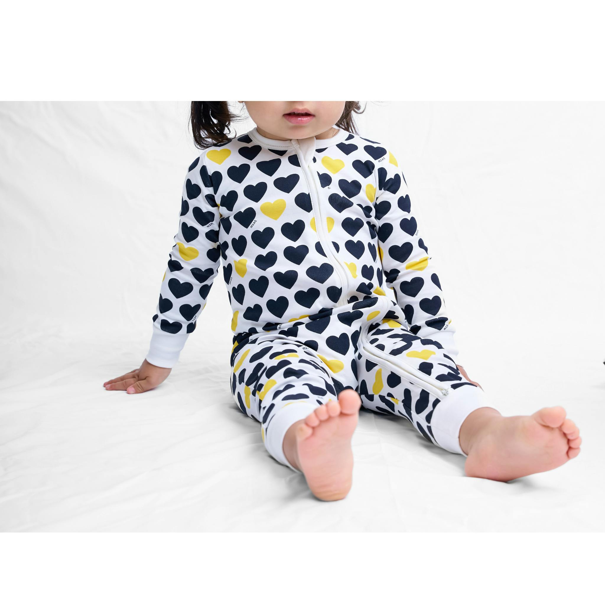 Black & Yellow Hearts Zip-up Baby Bodysuit