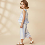 Organic Ruffle Top & Pants Set - Blue Stripes