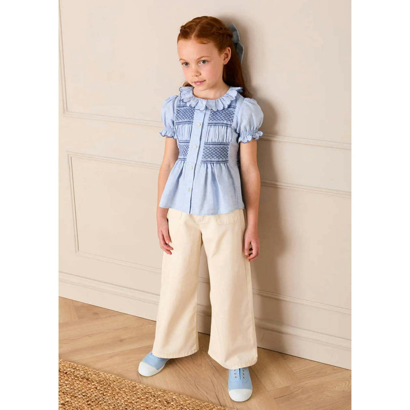 Soft Cotton Wide Leg Trousers in Cream (2-12yrs)