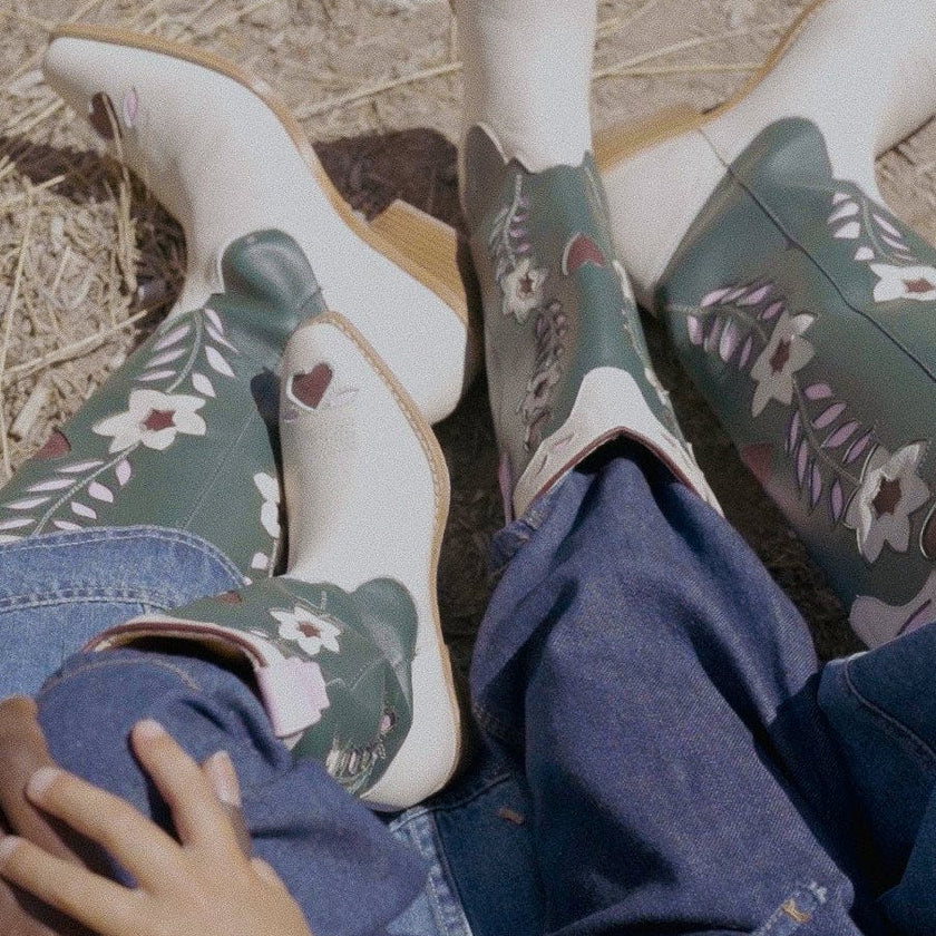 Mini Dakota Boot in Green & Cream