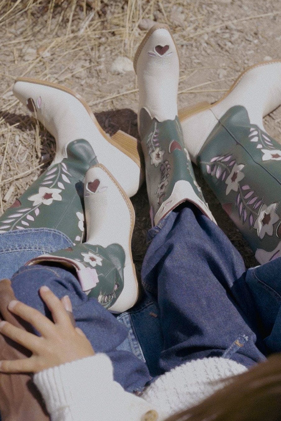 Mini Dakota Boot in Green & Cream