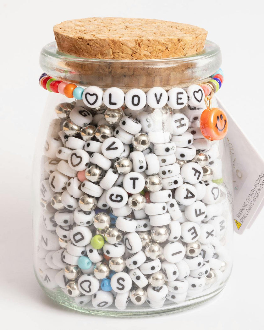 LOVE Beaded Word Bracelet Round Letter DIY Bead Jar with Ceramic Happy Face Charm