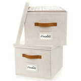 ZICOTO Decorative Ivory File Box Organizer Set of 2 - Collapsible Linen File Cabinet for Easy Folder Storage - Store All Your Documents and Folders in Style