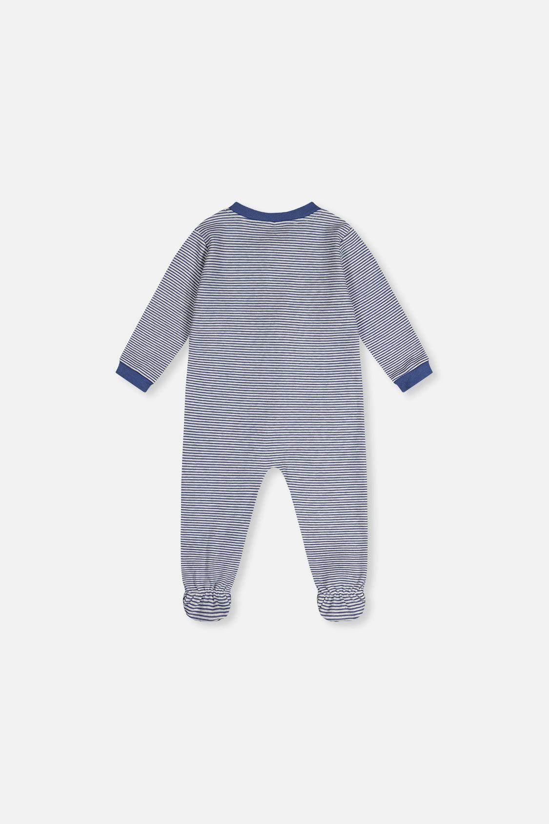Baby Organic Cotton One Piece Pajama Blue Stripe Print